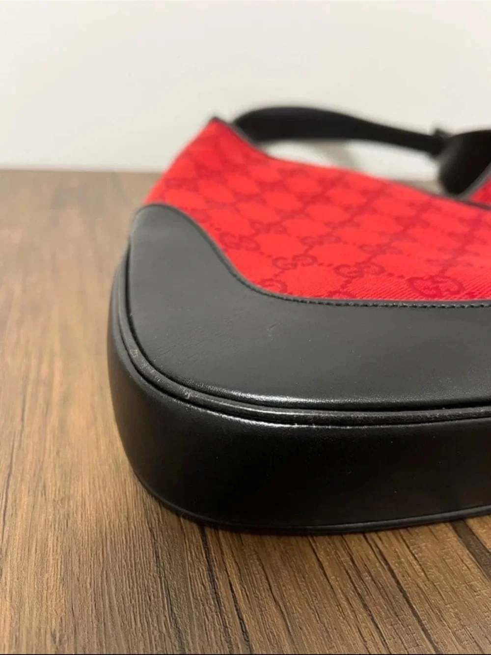 Gucci Red Monogram Shoulder Bag with Black Trim